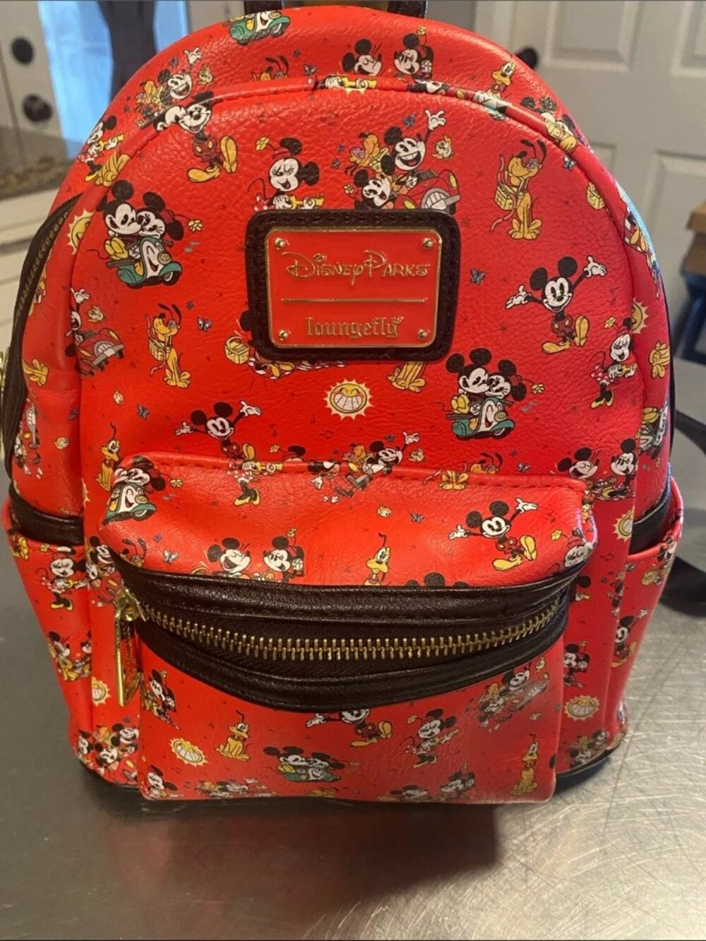 Loungefly Red Disney Featuring Vintage Mickey & Friends and Pluto Mini Backpack